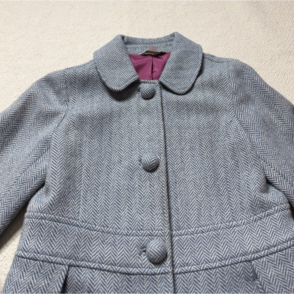 Garnet Hill Girls Herringbone Blue Wool Classic Church Coat 10 Easter Spring - Picture 5 of 9